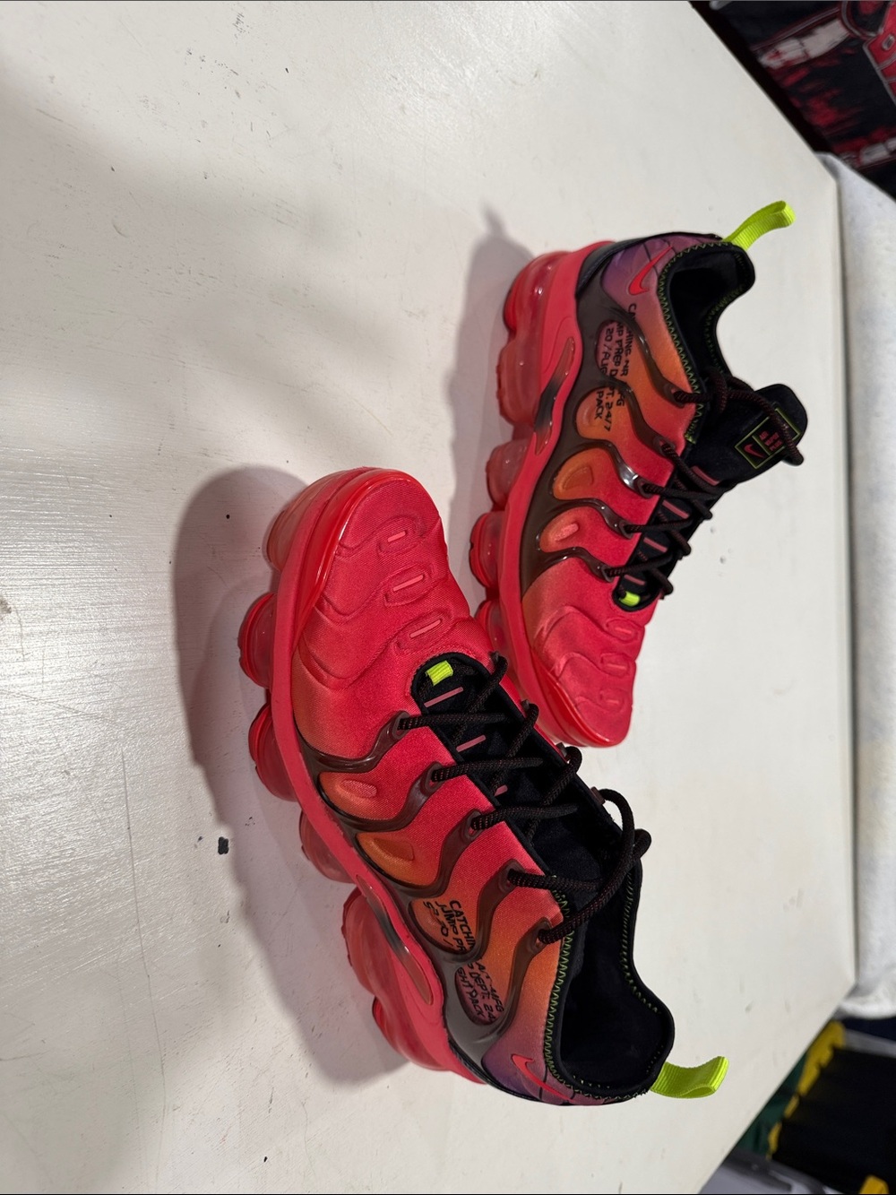Nike Kids Sneakers in Red with Black and Neon Yellow Accents - Picture 2 of 7
